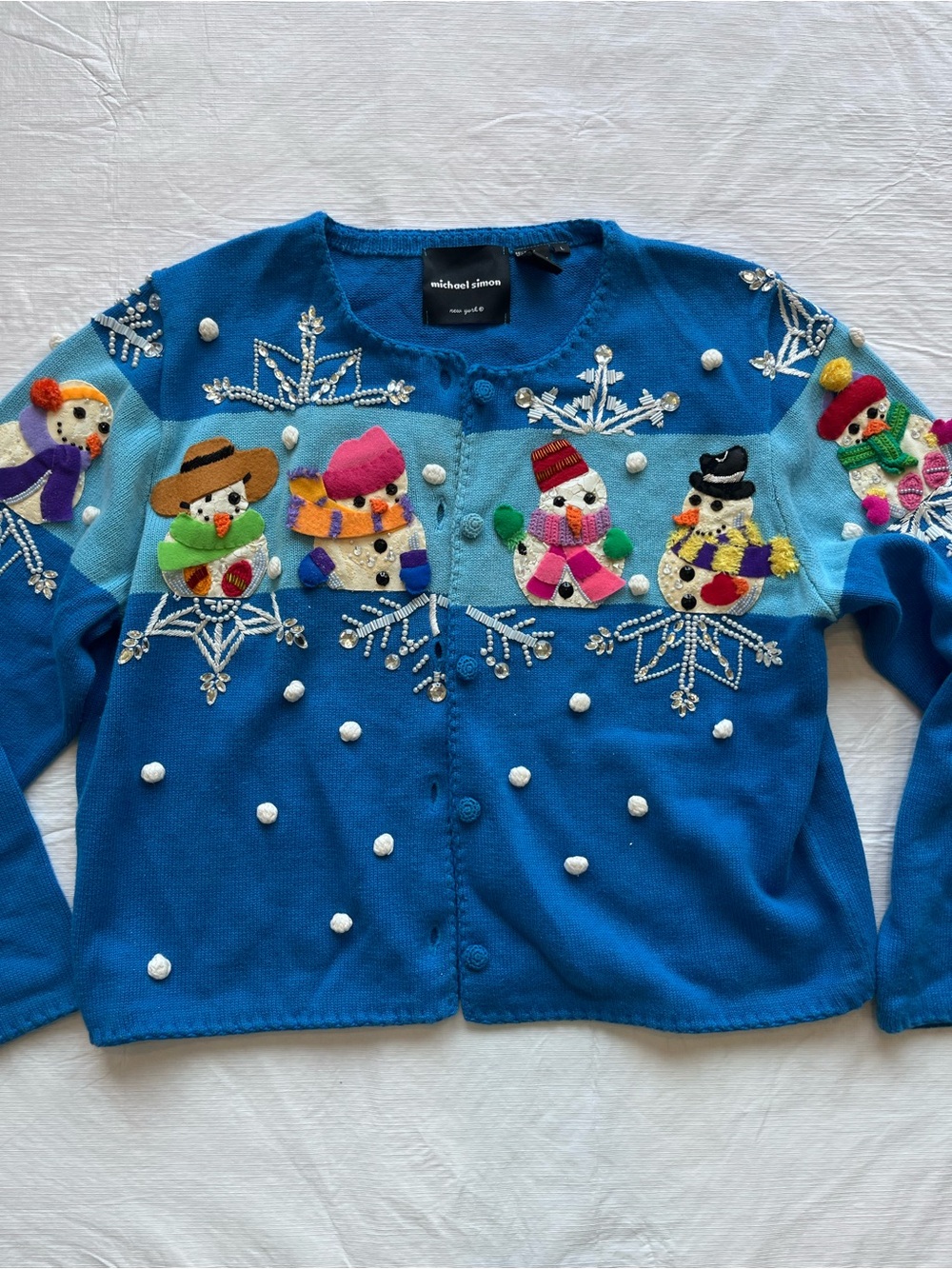 Vintage Michael Simon Blue Snowman Christmas Sweater